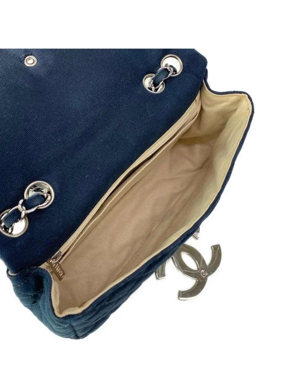 Chanel Shoulder Bag Quilted Cruise Line Dark Navy Chain Silver
